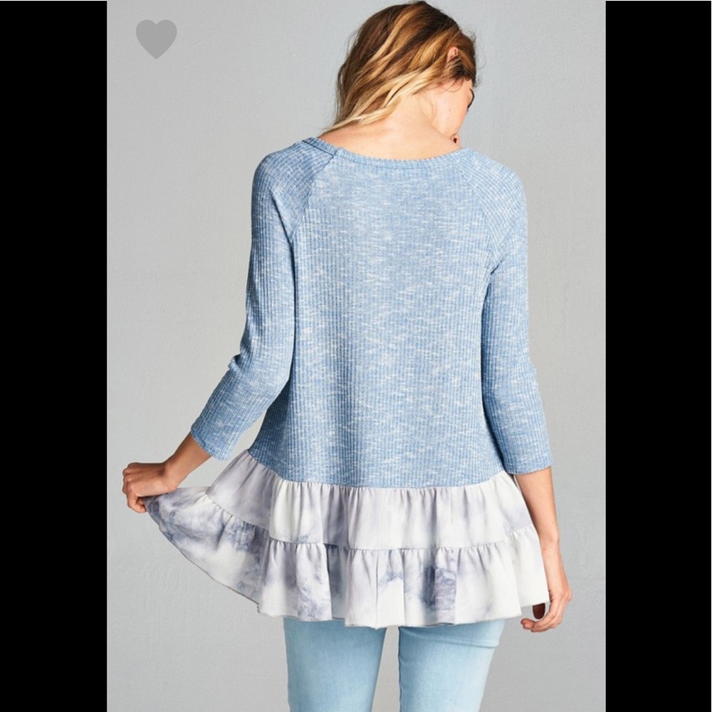 ❤️blue ribbed tie-dye top - Picture 4 of 7